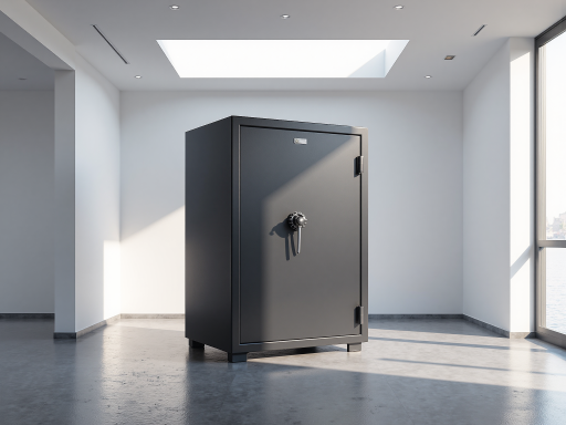 商务办公楼防火门，灰色金属表面，玻璃观察窗，办公环境